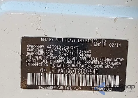 2015 Subaru Wrx Limited из США, поврежденный, VIN JF1VA1G6XF8803840